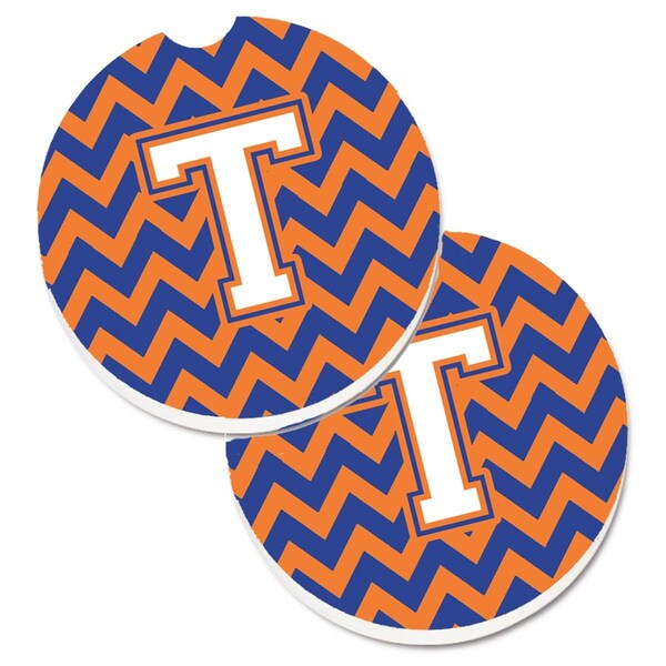 Carolines Treasures Letter T Chevron Blue and Orange No.3 Set of 2 Cup Holder Car Coaster CJ1060-TCARC - main
